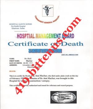 Dearth Certificate